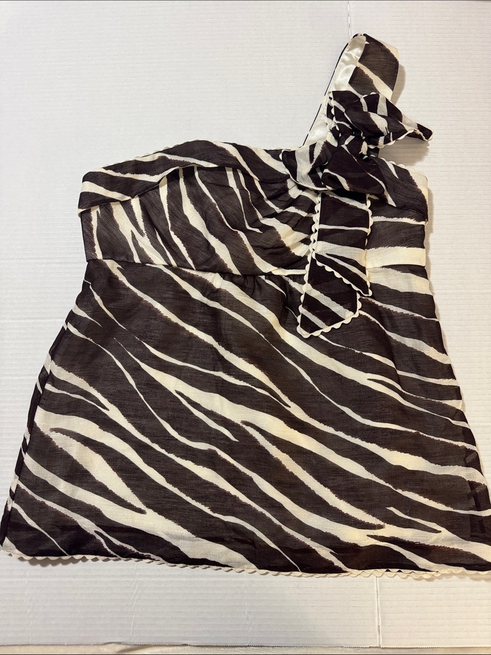 kate spade Kolette Zebra “Safari Chic” Brown & Cream One-Shoulder Top 247